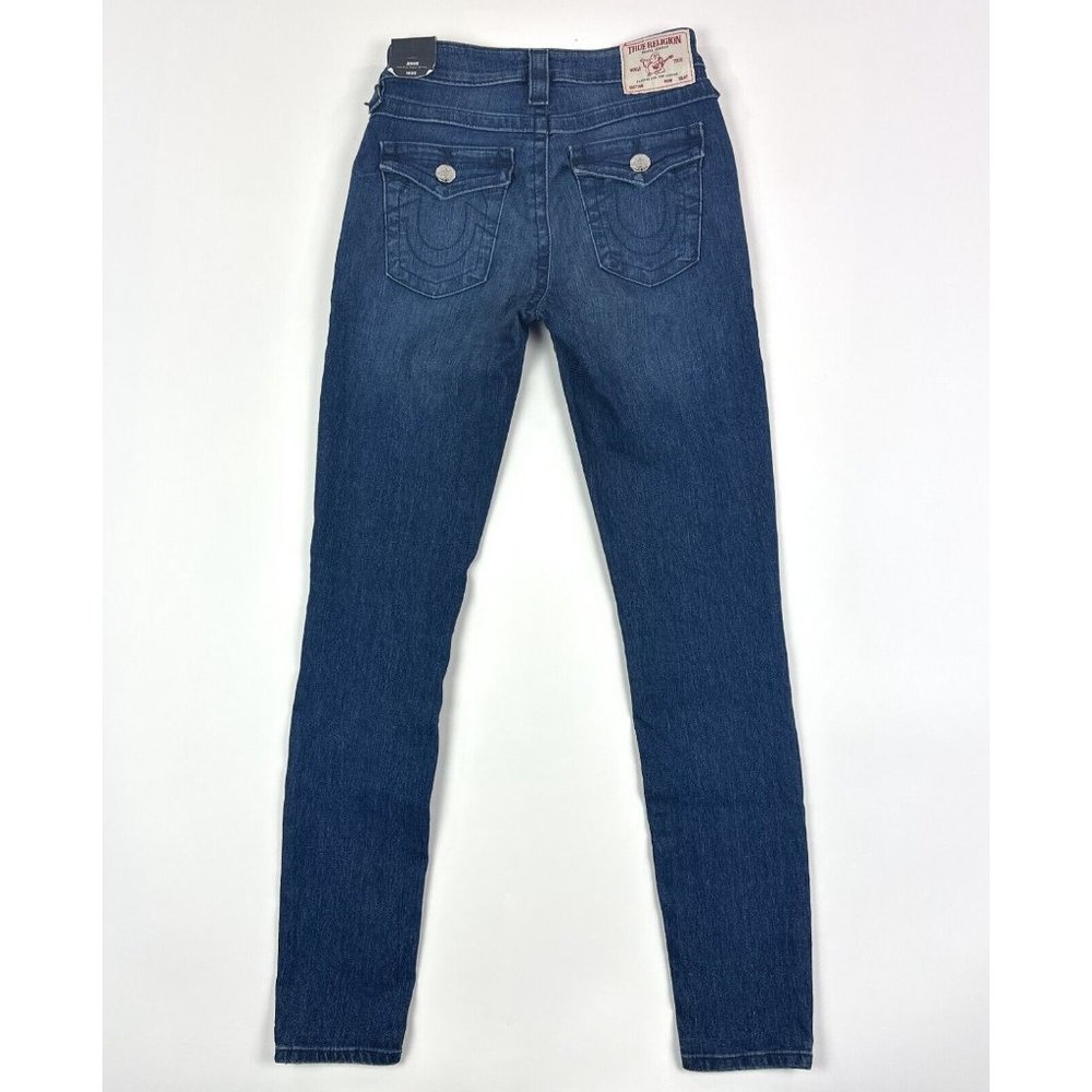 True Religion Jennie Mid Rise Super Skinny Womens 25 Dark Blue Jeans Flap Pocket - Picture 8 of 11